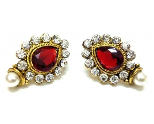 Gold Oxidized Women Earring Stud Jewelry PushBack Classy Gift Rhinestone Bead 39